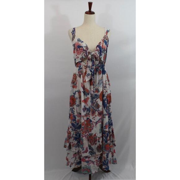 BANJANAN Sz XXL 2xl Floral Maxi Dress Cutout Tie Front Sagitta NWT - Picture 2 of 10